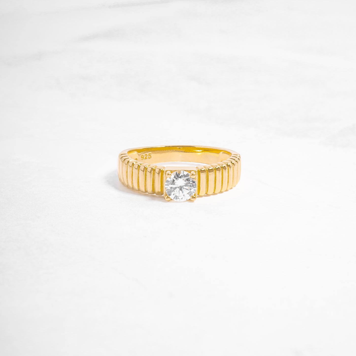 Fluted Solitaire CZ Ring