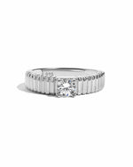 Sterling silver Fluted Solitaire CZ ring by Sami Jewels featuring a central cubic zirconia gemstone on a white background.