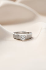 Sterling silver fluted solitaire CZ ring featuring a central cubic zirconia gemstone, crafted by Sami Jewels.