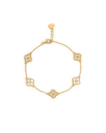 Sami Jewels gold-plated sterling silver bracelet with four-leaf clover charm, featuring a delicate and elegant design.