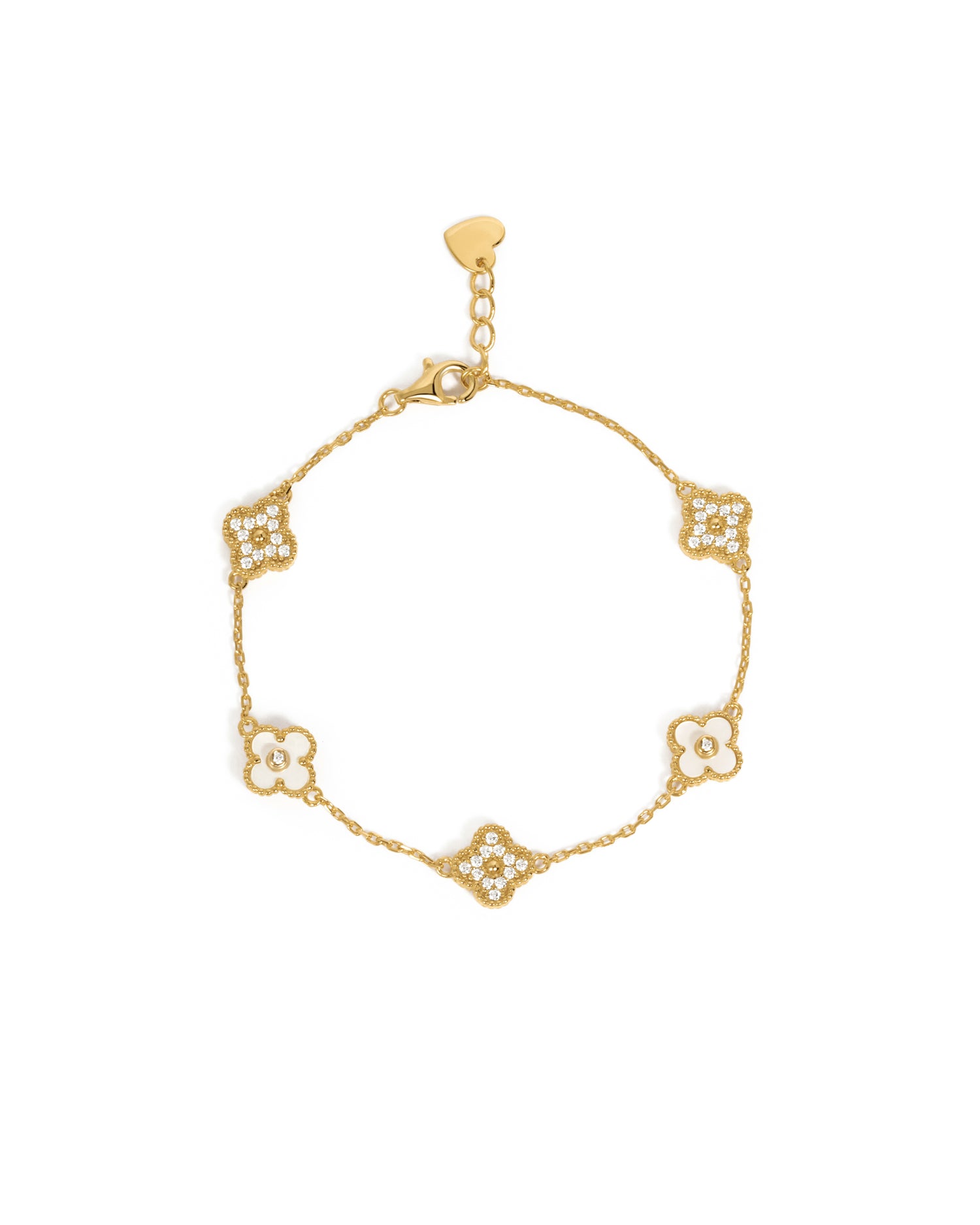 Sami Jewels gold-plated sterling silver bracelet with four-leaf clover charm, featuring a delicate and elegant design.