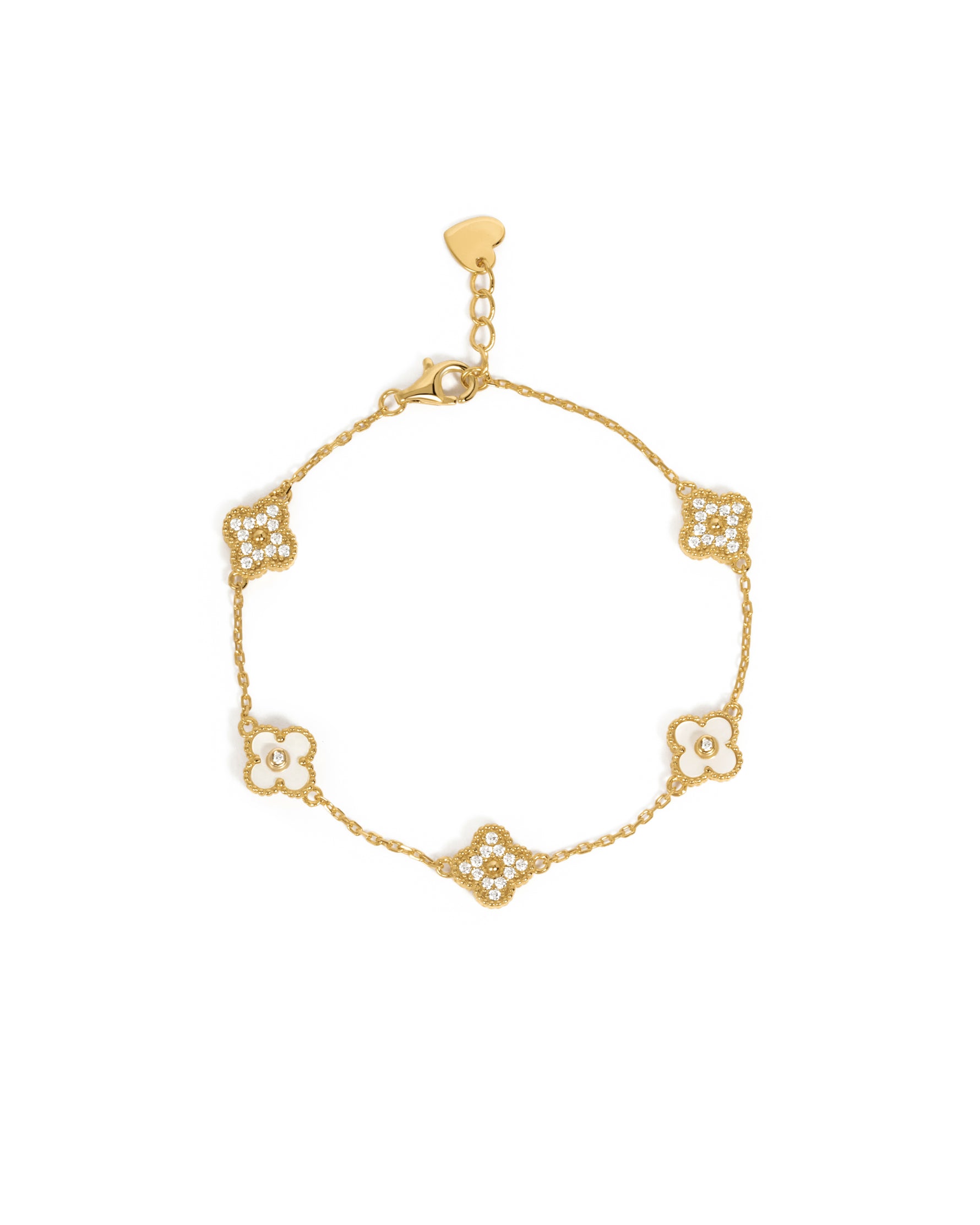 Sami Jewels gold-plated sterling silver bracelet with four-leaf clover charm, featuring a delicate and elegant design.