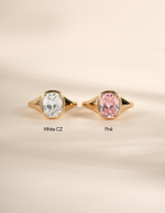 Sami Jewels elongated cushion-cut gemstone statement ring featuring a large, elegant gemstone on a sleek band.