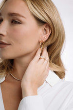 Gold stainless steel SS Geometric Hoop Earrings by Sami Jewels, featuring modern geometric design and waterproof finish.