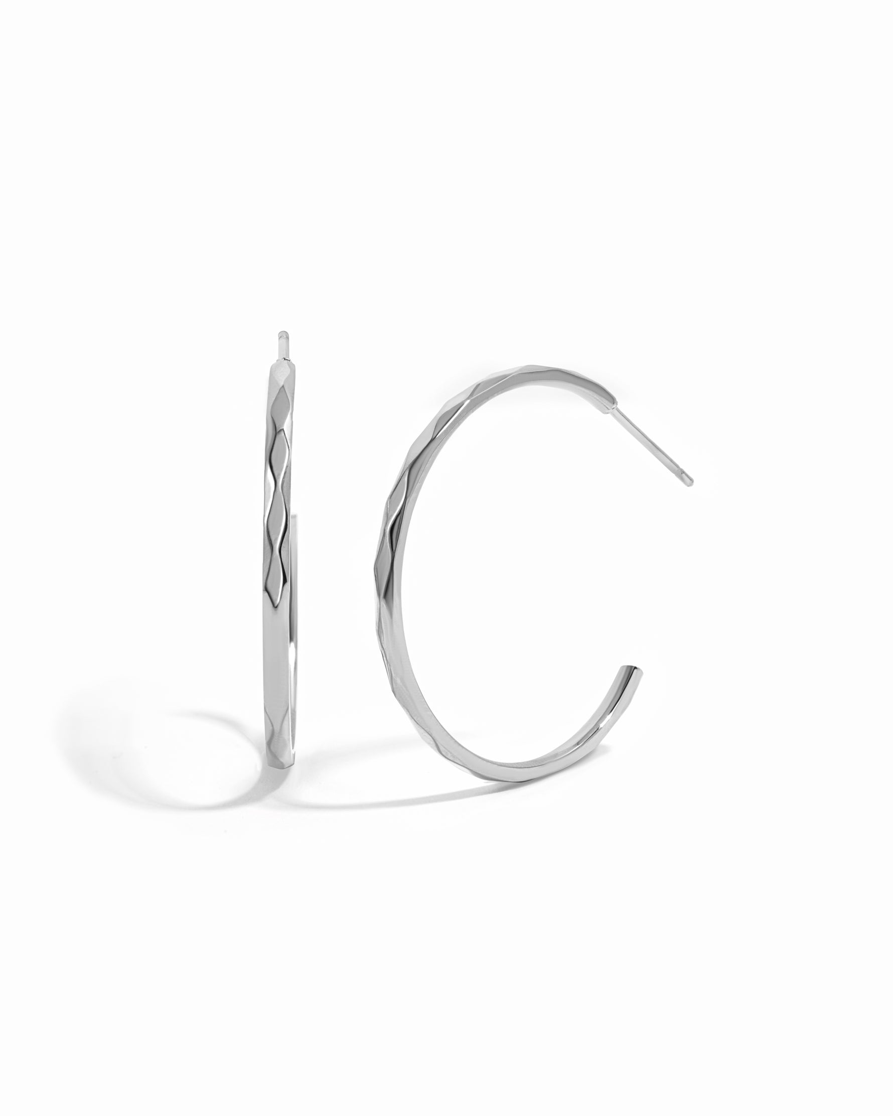 Silver stainless steel SS Geometric Hoops earrings by Sami Jewels, featuring modern geometric design and waterproof finish.