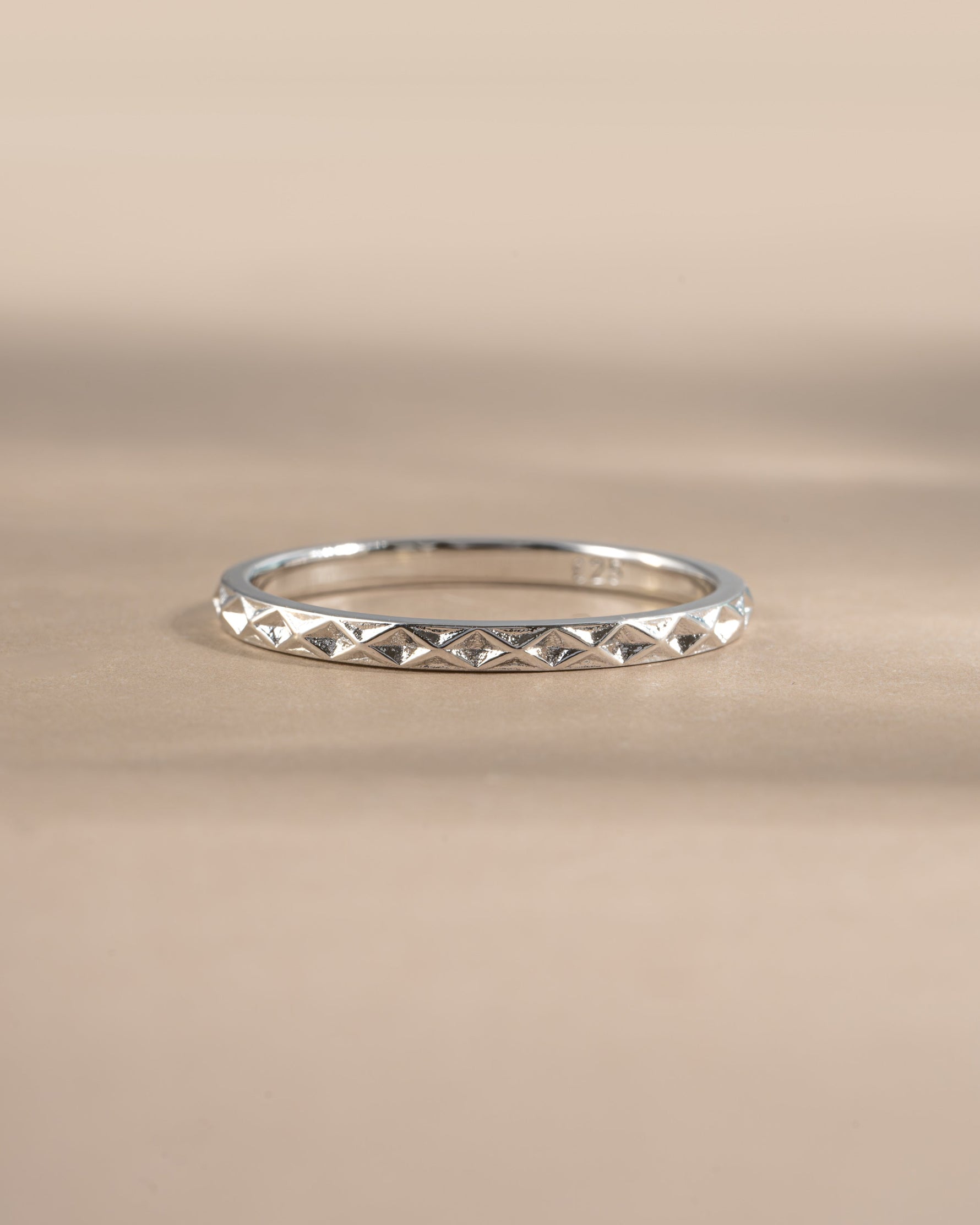 geometric stacking ring in sterling silver closeup view 