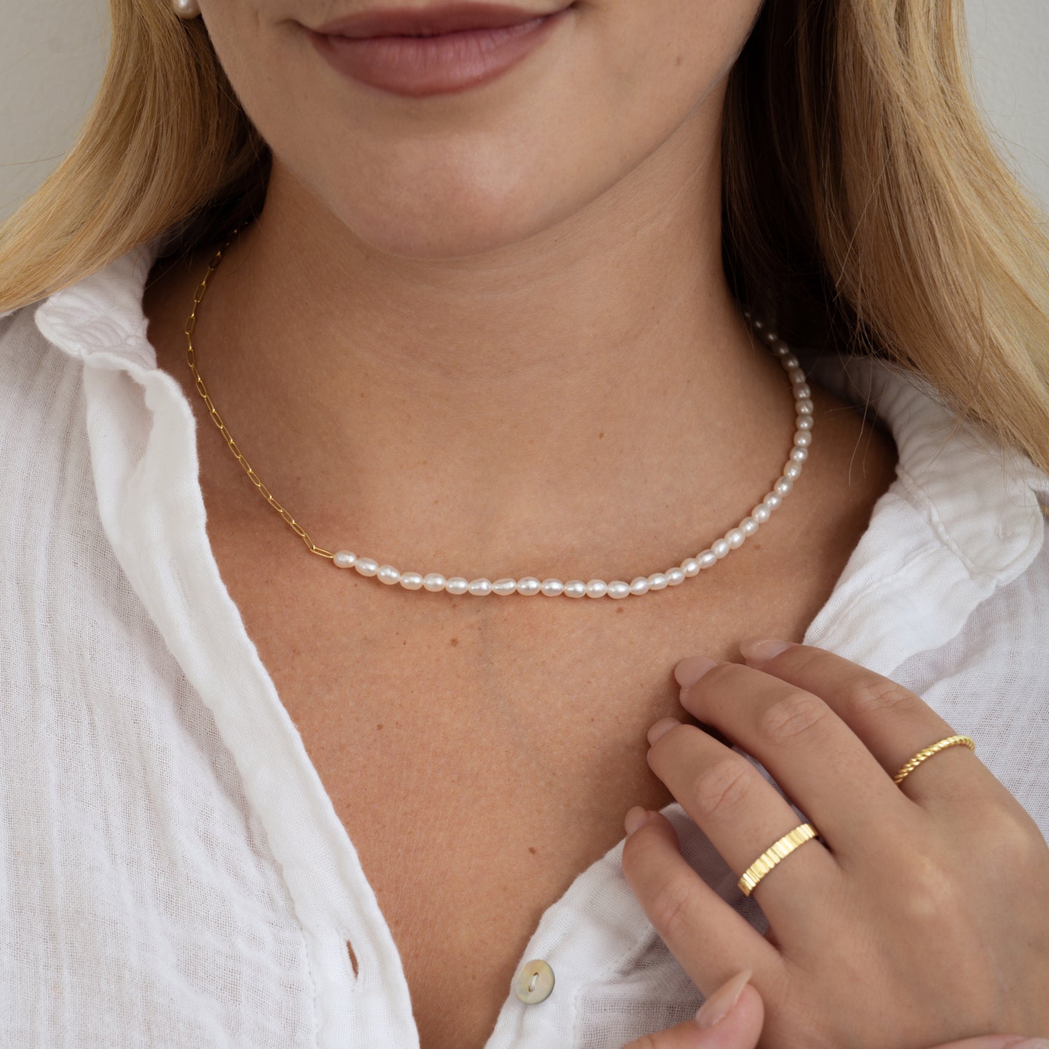 Half Freshwater Pearl & Paperclip Chain Necklace