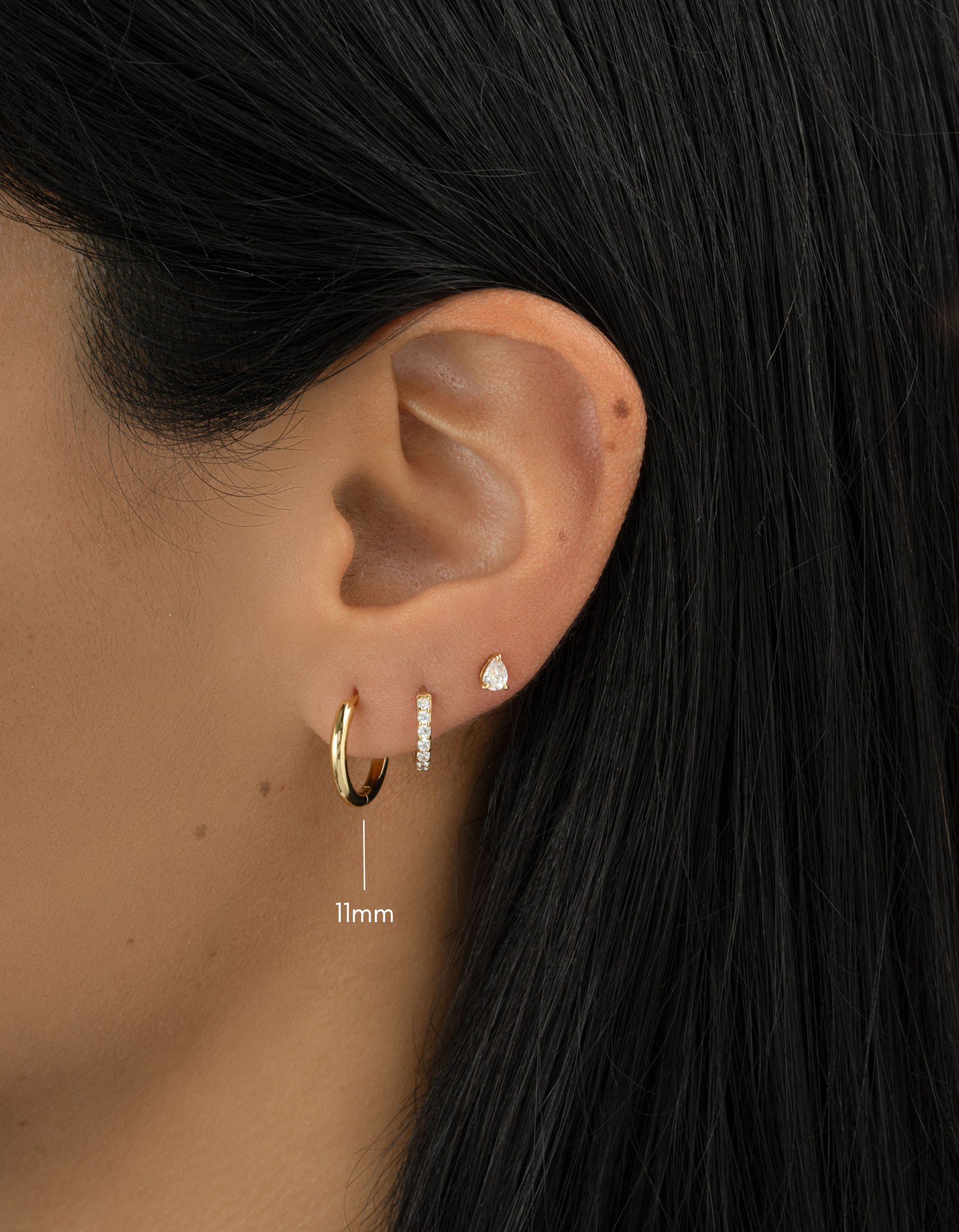 gold 11mm minimalist hoop earring stack on womens ear 