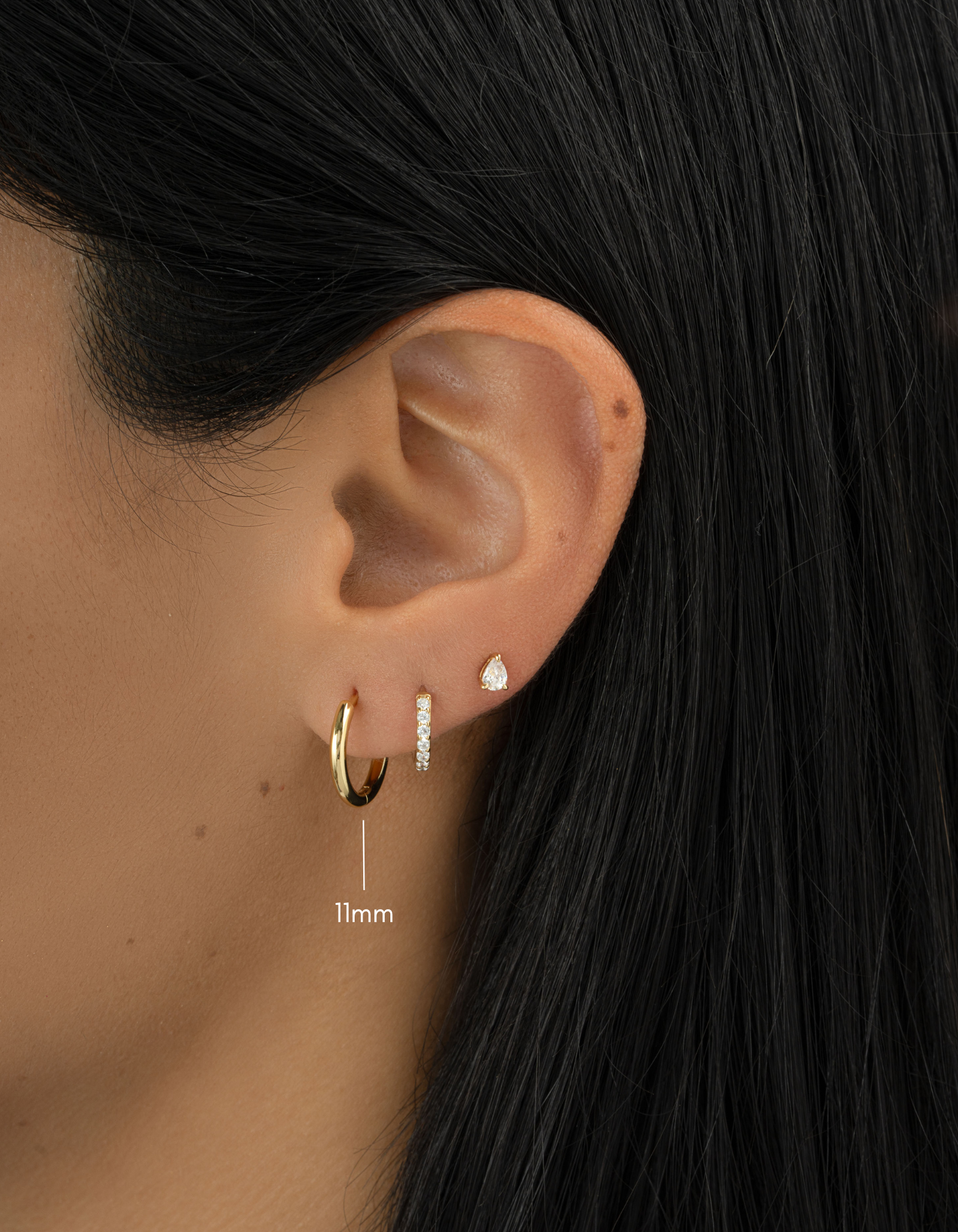 gold 11mm minimalist hoop earring stack on womens ear 