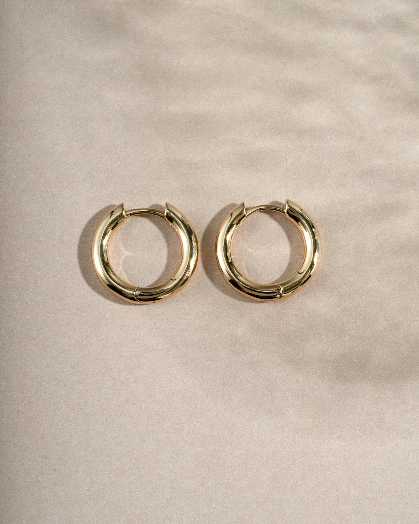 gold 12mm hoop earrings neutral background