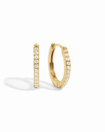 gold 16mm studded huggie hoop earring white background