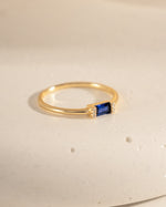 gold sapphire baguette ring side view