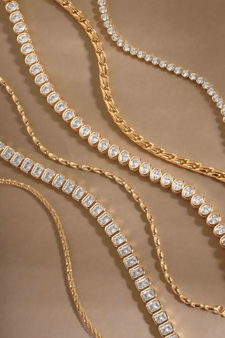Gold bezel CZ tennis necklaces and chains