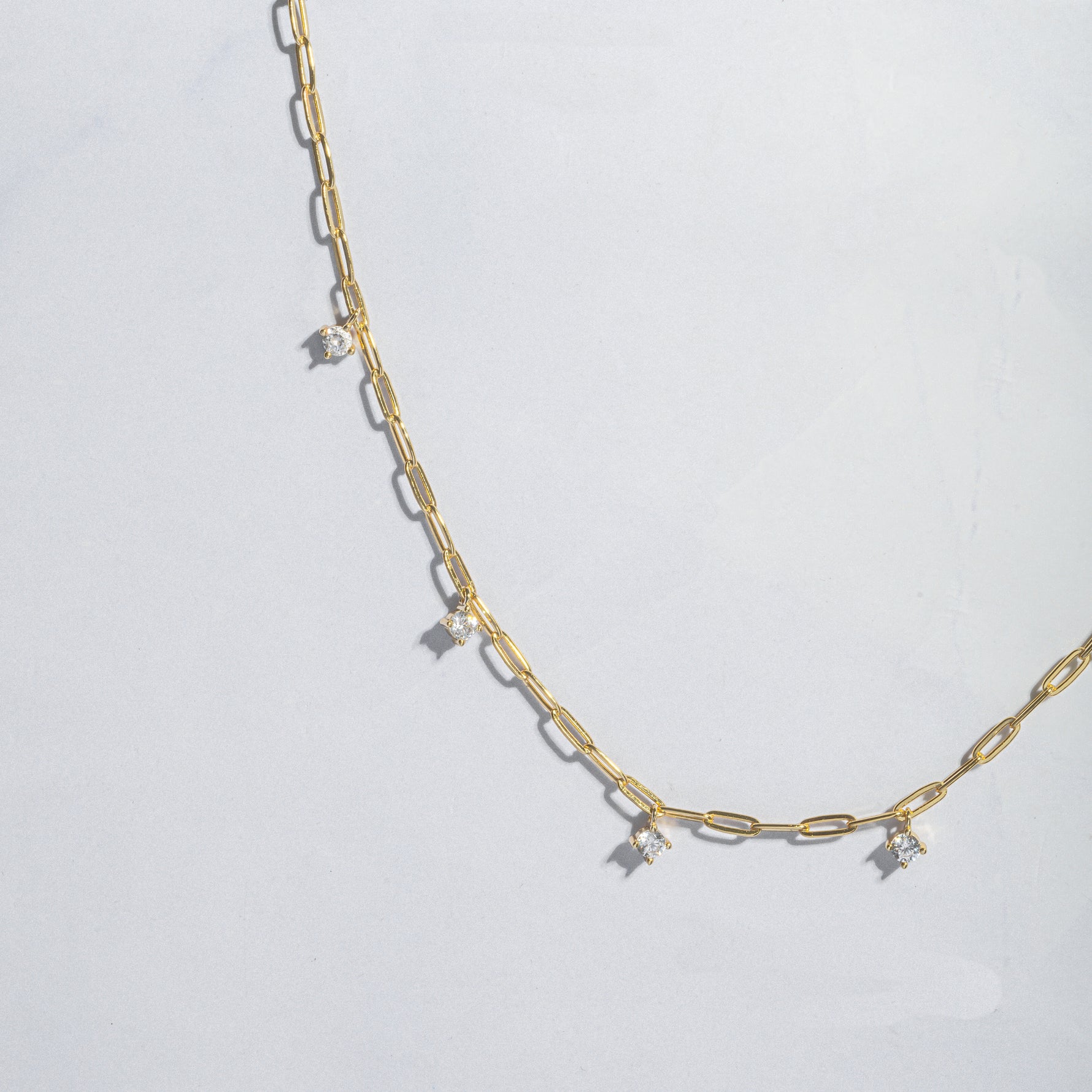 delicate paperclip chain with diamond charms