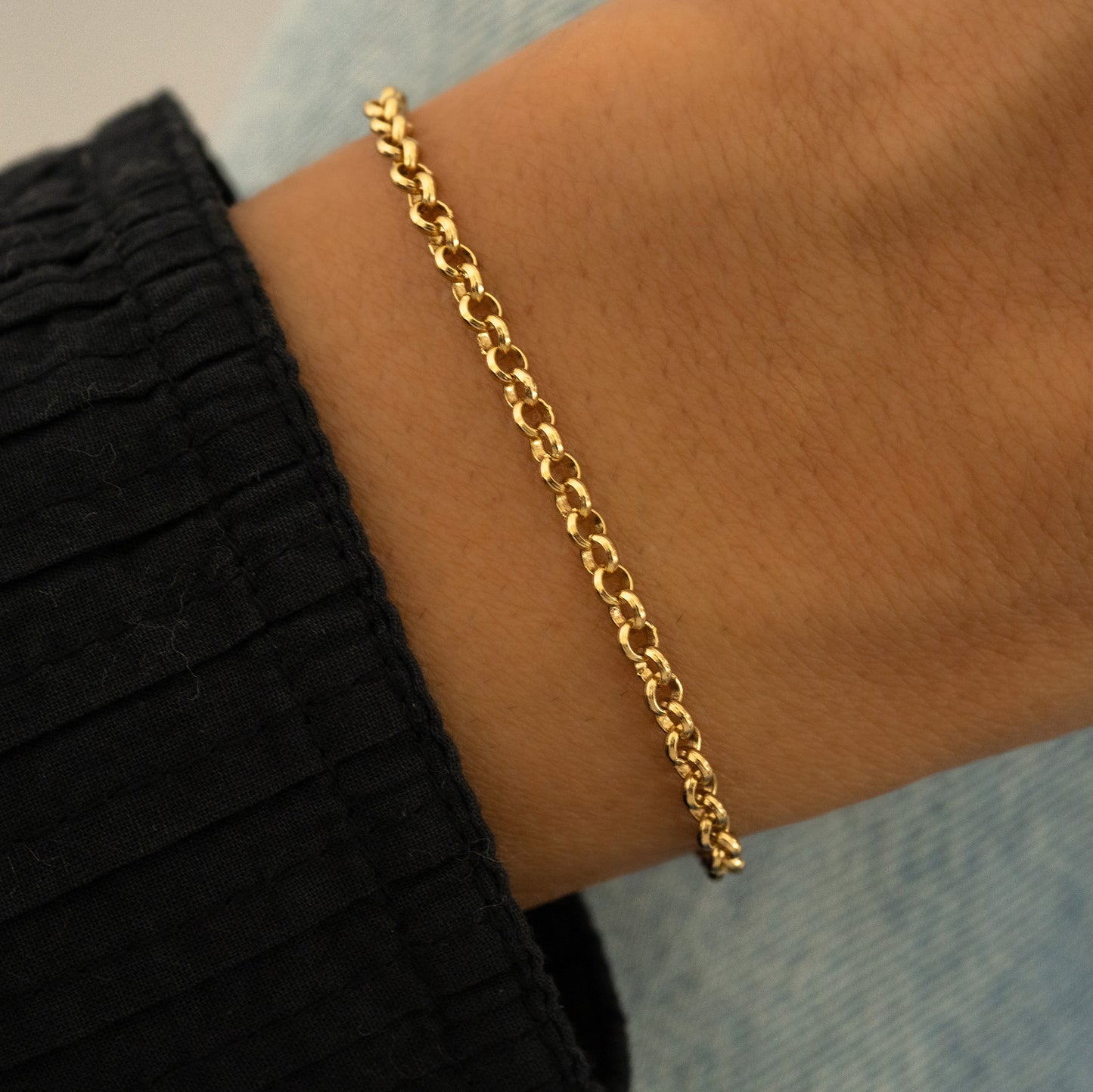 Delicate dainty layering bracelet for her, worn on model