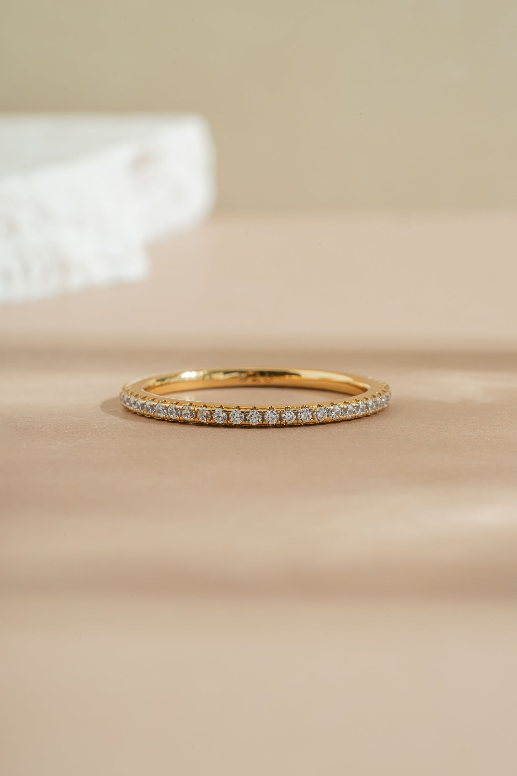 gold diamond eternity ring front view