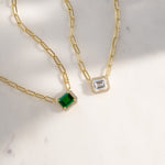 gold emerald diamond baguette paperclip chain necklace and diamond baguette paperclip chain necklace