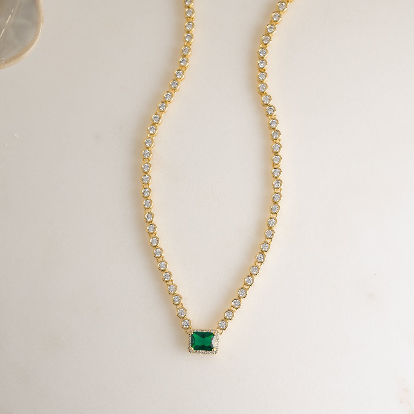 Best friend gift, emerald gold tennis necklace for women