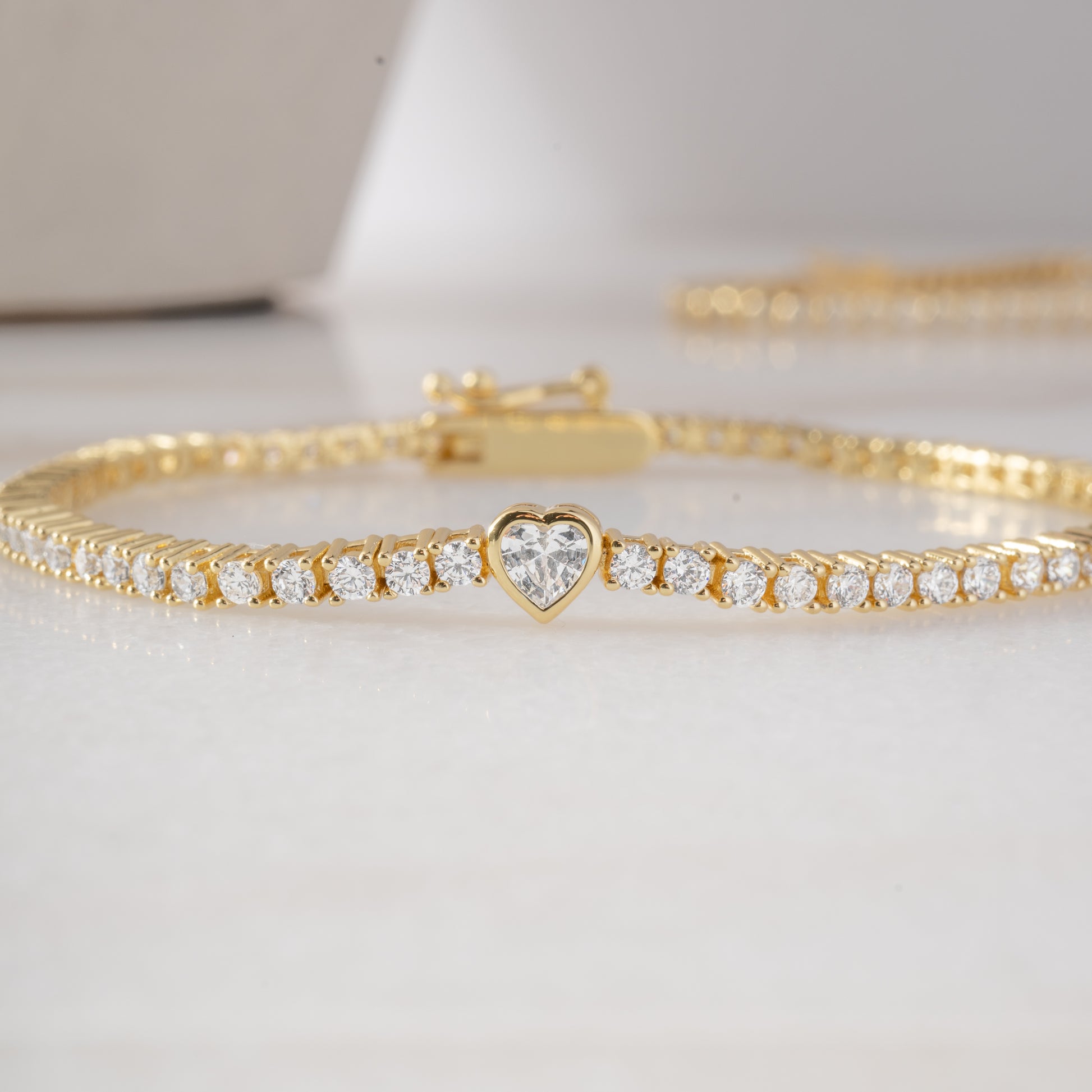 gold heart diamond tennis bracelet