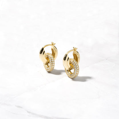 gold hoop earrings with removable pave charm 
