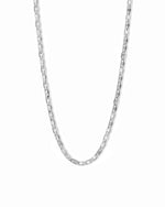 Gold mariner link chain necklace laid flat on white
