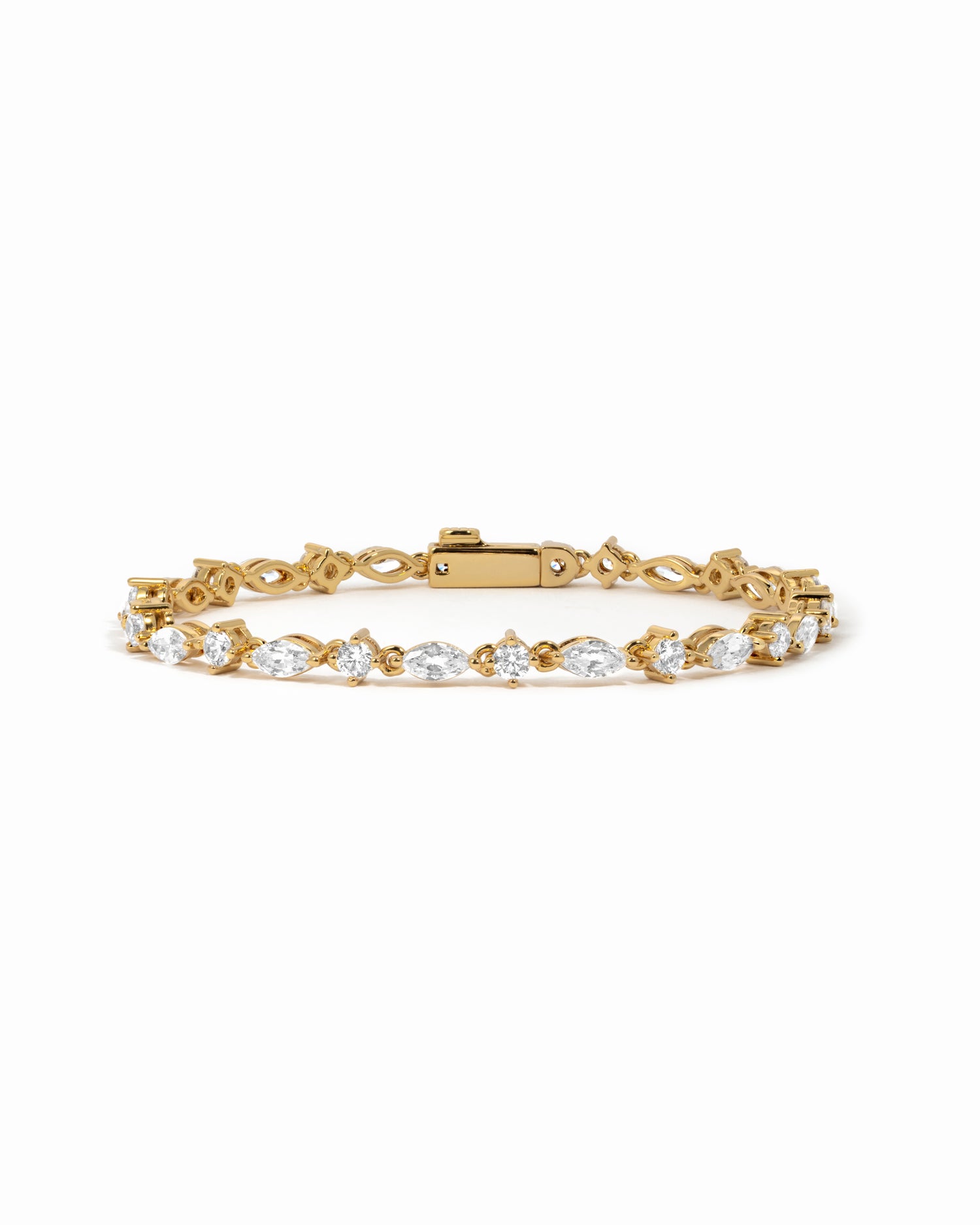 Gold Marquise and Round Stone Diamond Bracelet by Sami Jewels featuring sparkling diamond accents on a delicate tennis bracelet style.