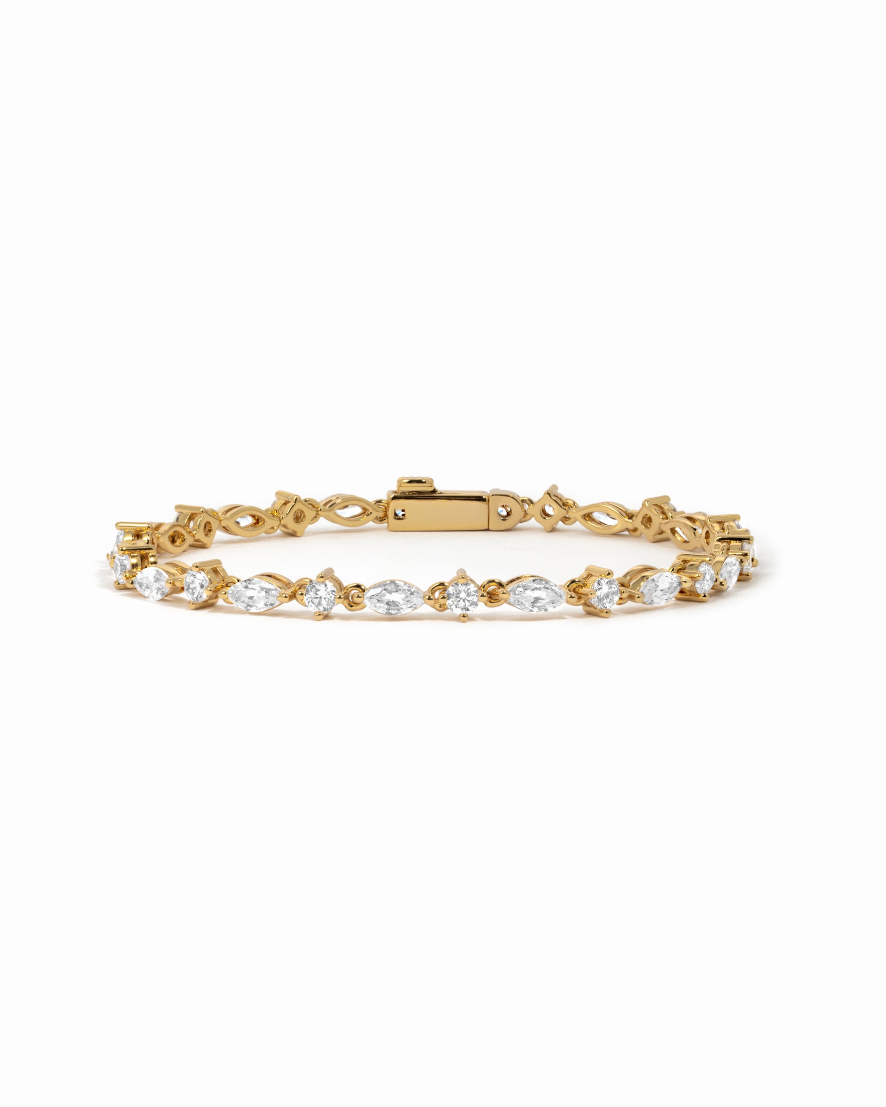Gold Marquise and Round Stone Diamond Bracelet by Sami Jewels featuring sparkling diamond accents on a delicate tennis bracelet style.
