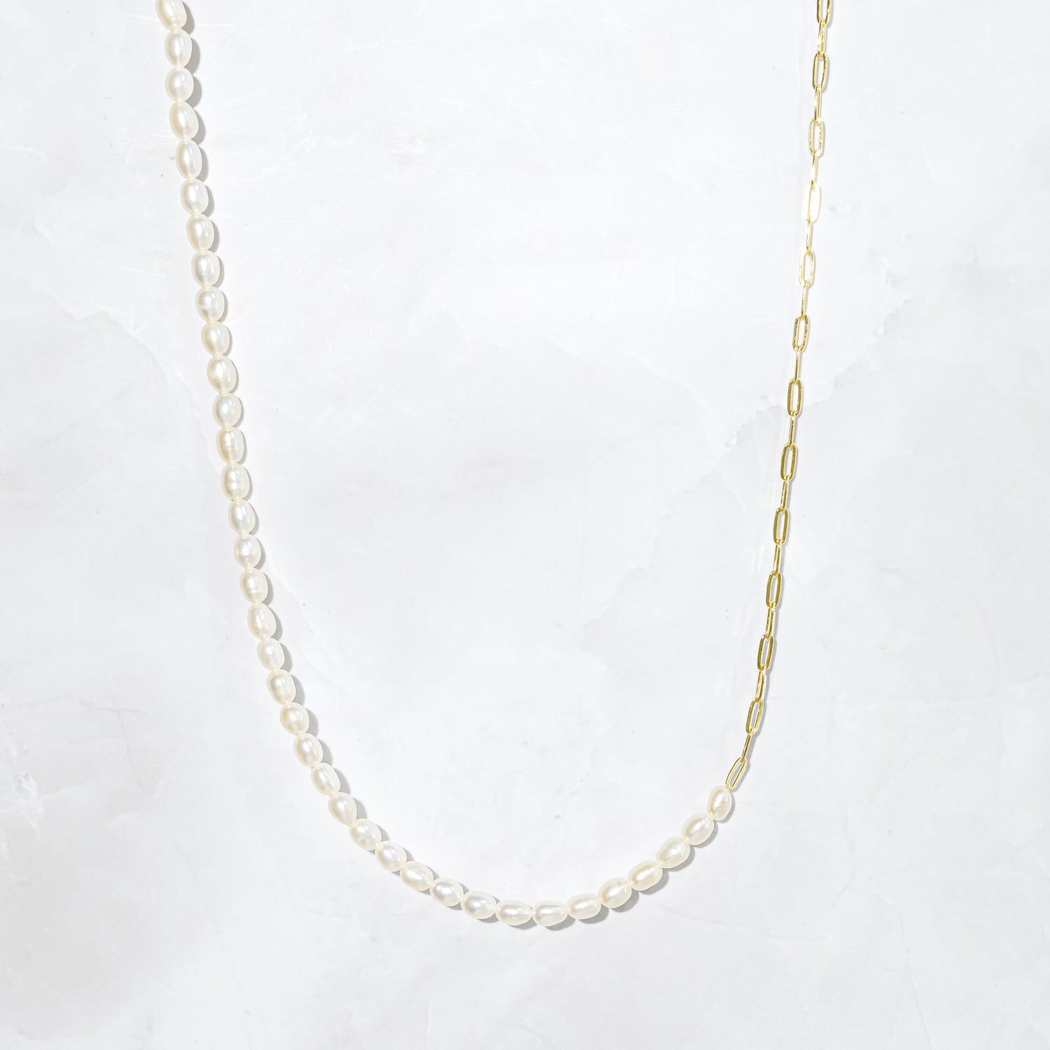 Half Freshwater Pearl & Paperclip Chain Necklace