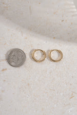 gold plated 10mm studded huggie hoop compares to dime size