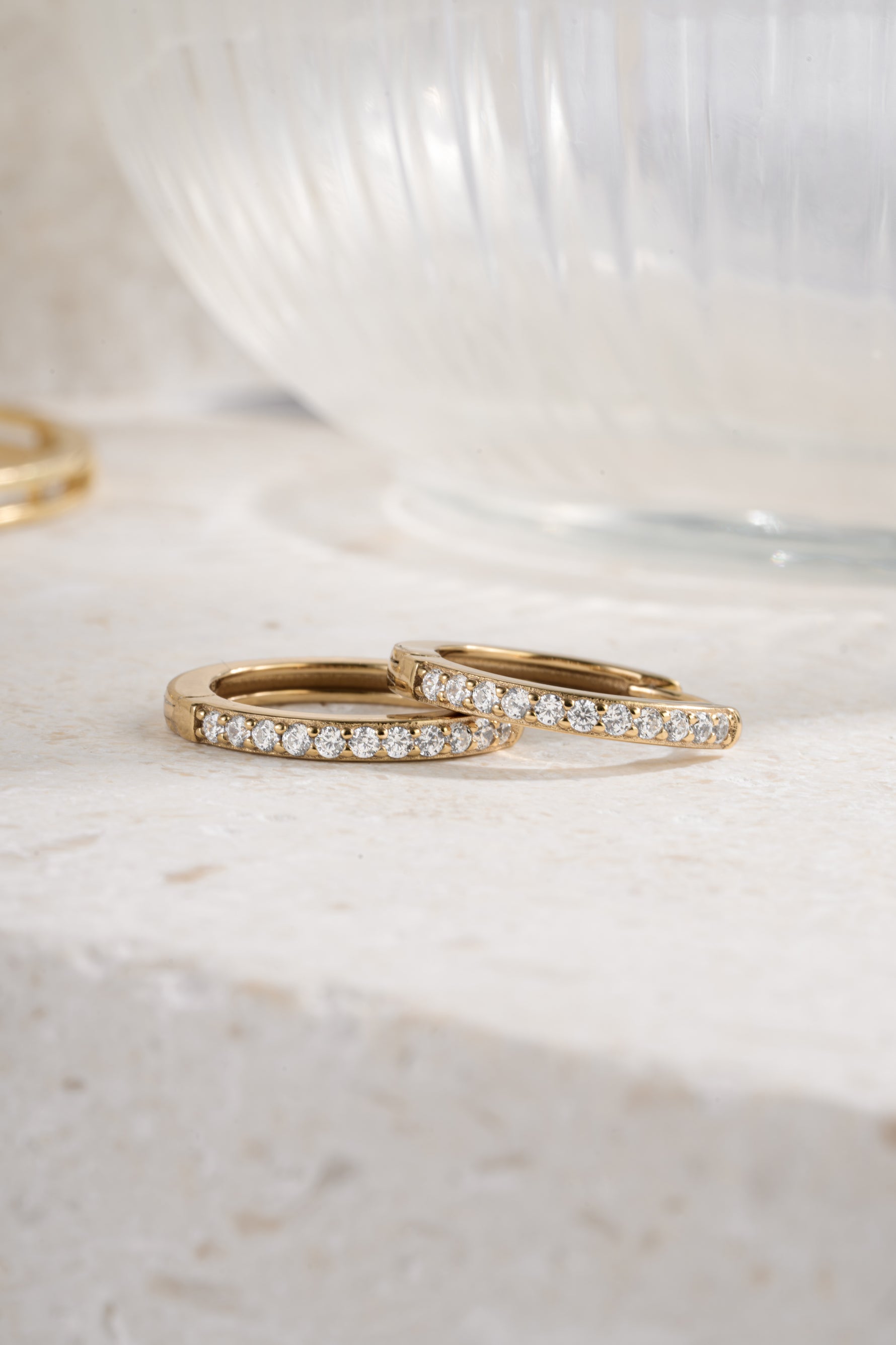 gold plated 16mm studded huggies on side