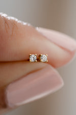 gold plated 2mm solitaire stud earring closeup