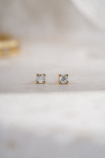 gold plated 2mm diamond solitaire stud earring pair white background