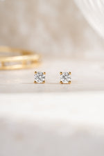 gold plated 3mm diamond solitaire stud earrings white background