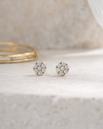 gold plated 5m diamond cluster dainty stud earrings front view