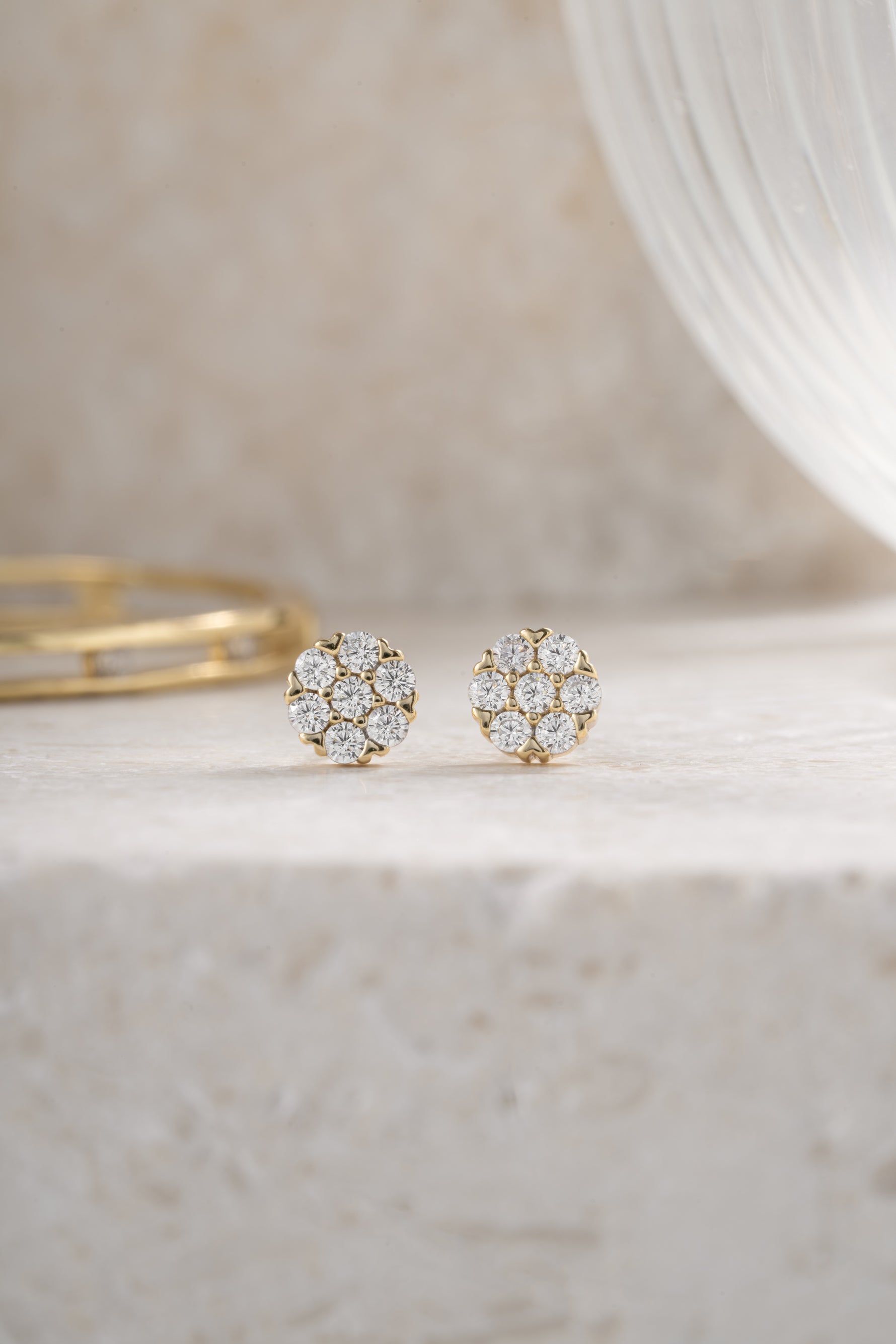 gold plated 6mm diamond cluster studs front view