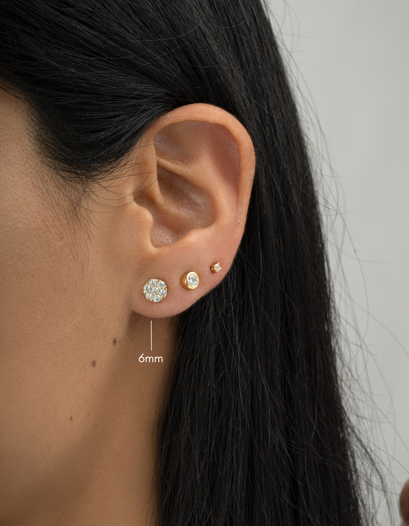 gold plated 6mm diamond cluster stud earrings dainty earrings model