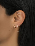 gold plated 7mm diamond studded huggie earring stack model image