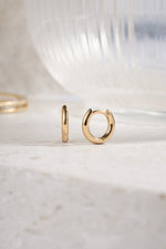 gold 8mm small hoop earrings side view