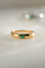 god bezeled emerald dome ring front view