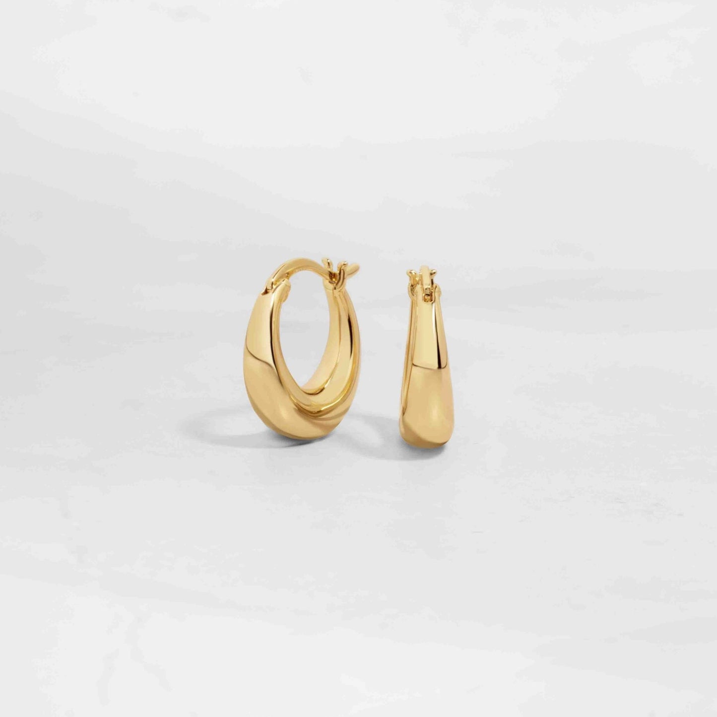 15mm Chunky Hoop Earrings on White Background from Sami Jewels.  Sterling Silver Hoop Earrings 14k Gold Plated