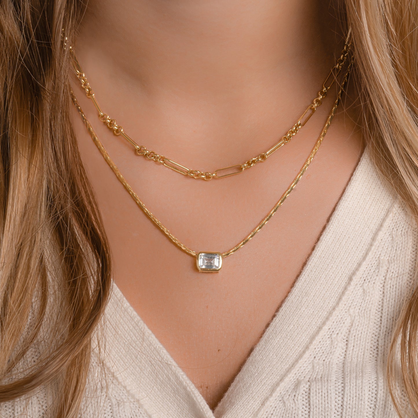 gold layering necklaces with a baguette chain necklace