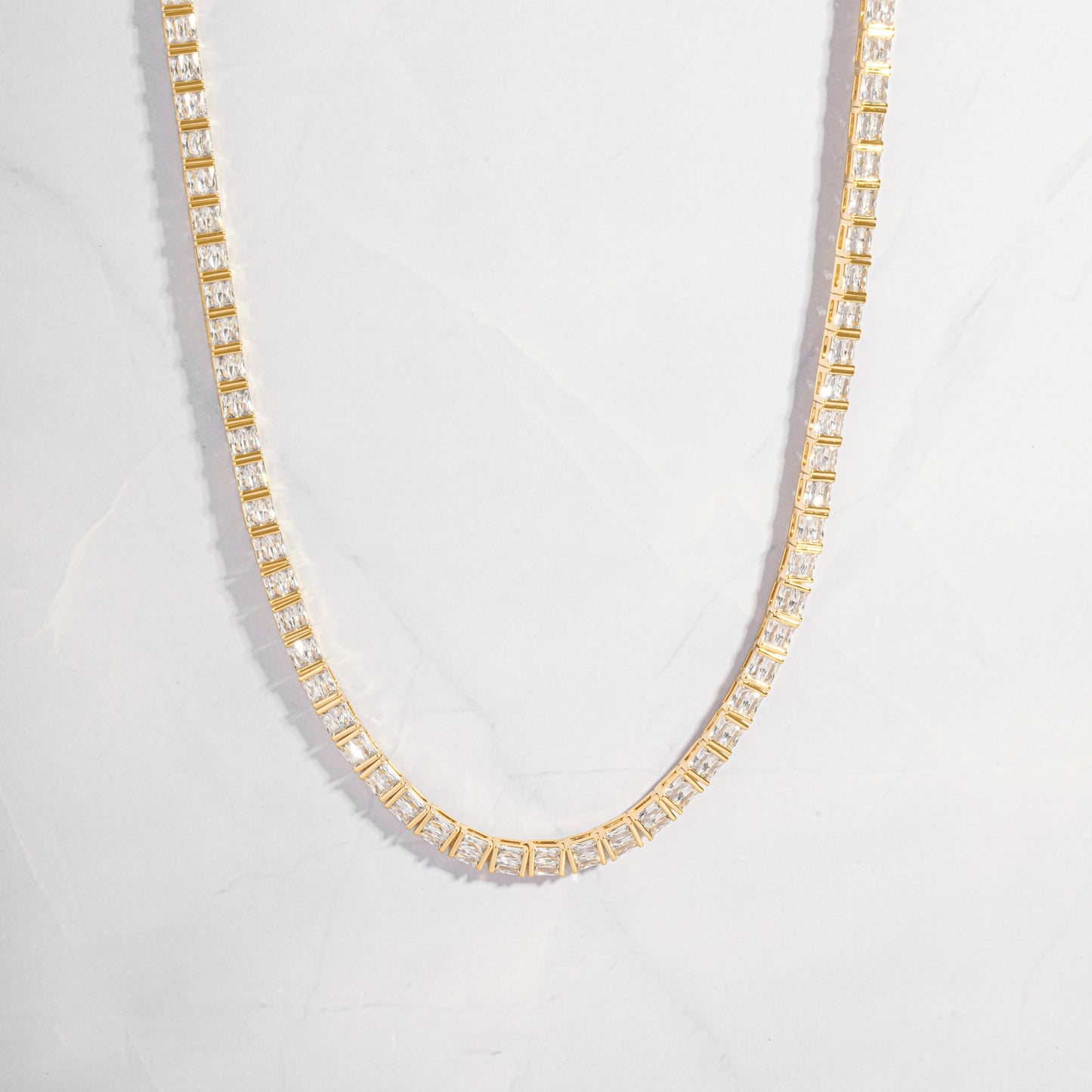 Baguette Diamond Tennis Necklace on white background