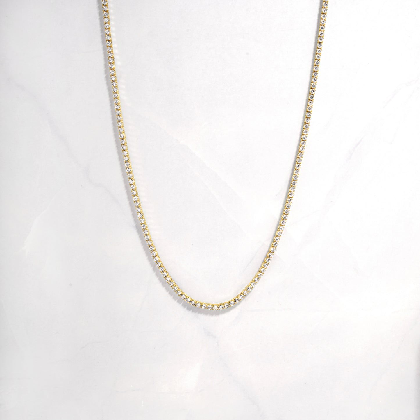 gold dainty tennis necklace