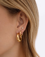 Gold stainless steel SS Half Textured Hoops earrings by Sami Jewels, featuring a huggie hoop design with a textured finish.