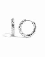 Silver stainless steel SS half textured huggie hoop earrings by Sami Jewels, showcasing a stylish and waterproof jewelry design.