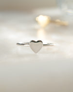Sterling silver Valentina Heart Ring by Sami Jewels featuring a prominent heart design, front view of the ring.