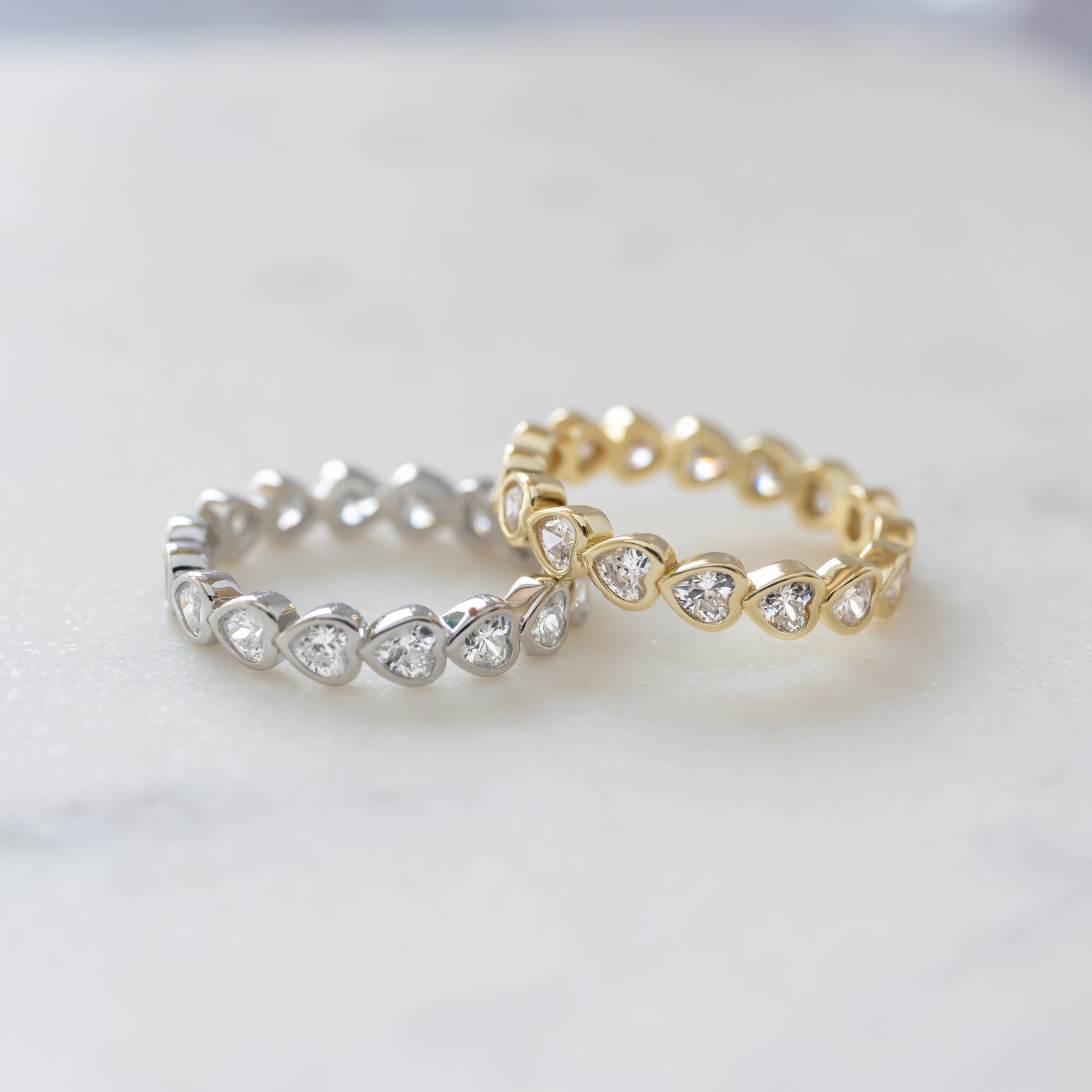sterling silver and gold heart eternity rings