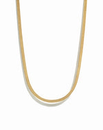 4mm gold herringbone necklace by Sami Jewels, showcasing a sleek, flat chain design on a white background.
