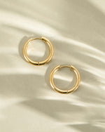 Gold stainless steel SS Plain Tube Hoops earrings with hinged design, waterproof jewelry from Sami Jewels.