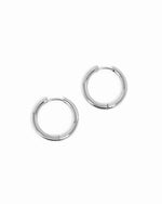 Sami Jewels SS Plain Tube Hoop Earrings in silver stainless steel with a hinged design and waterproof finish.